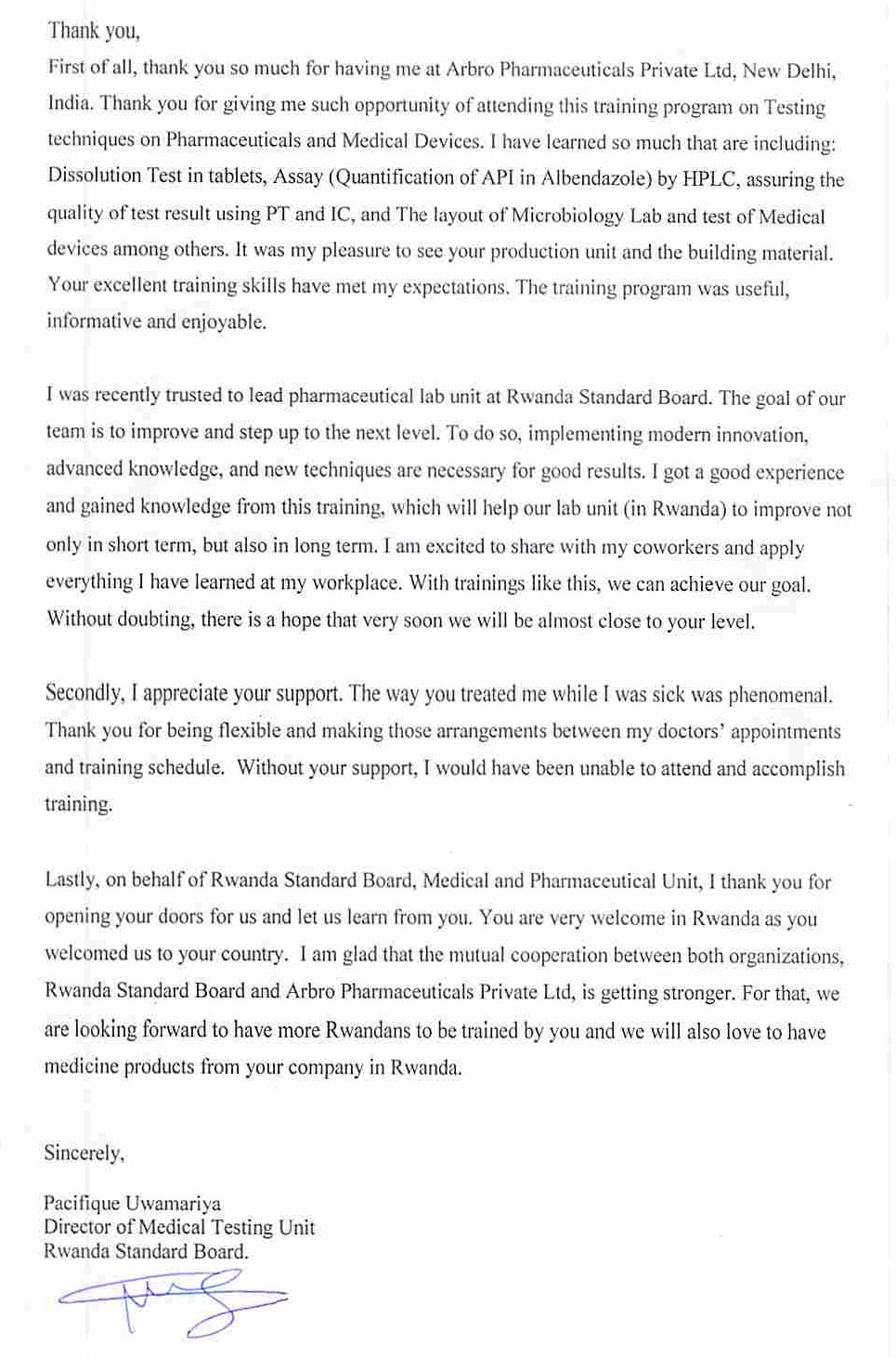 Training Testimonial on training program specially organized for trainee from Rwanda Standards Board , Rwanda 4 培训关于培训计划的推荐,专门为卢旺达标准委员会为实习生组织的培训计划